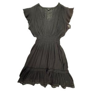 Rails Tara Black Lace Detail Mini Dress Women Medium Linen Blend Smocked Waist